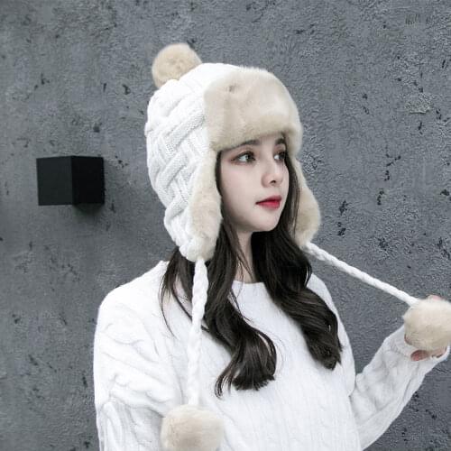 Bomber Hat Women Winter Korean Cold-proof Cap Girl Bicycle Ear Guard Thicken Wool Warm Caps Female Bombom Sweet Hats H7275