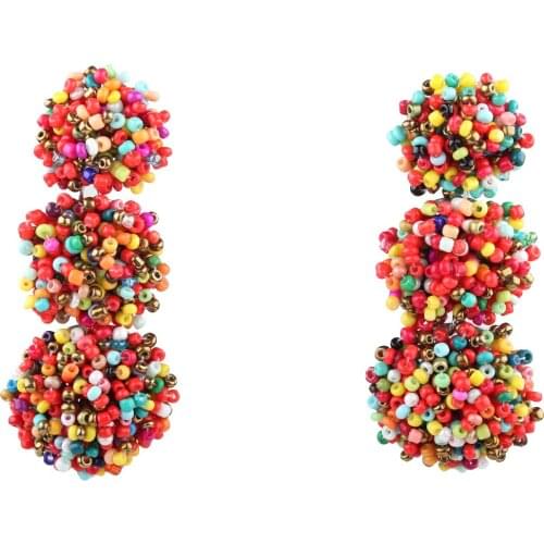 Claire Jin Half Balls Multi Layer Small Beads Earrings for Women Handmade Bohemian Jewelry Fashion Cute Round Ethnic Earring