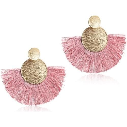 Bohemian Big Thread Statement Tassel Earrings for Women 10 Colors Fan Shape Dangle Earrings Ethnic Ear Jewelry ET608