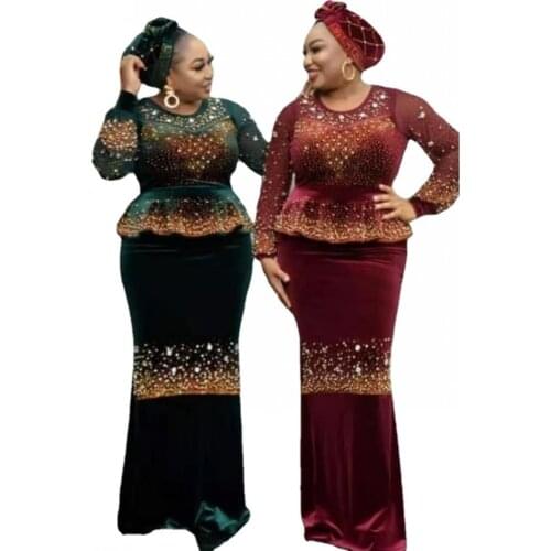 Velvet Autumn Winter Africa Clothing Muslim Long Maxi Dress African Dresses For Women Long Sleeve O-Neck Ms Robe New Fashion 3XL