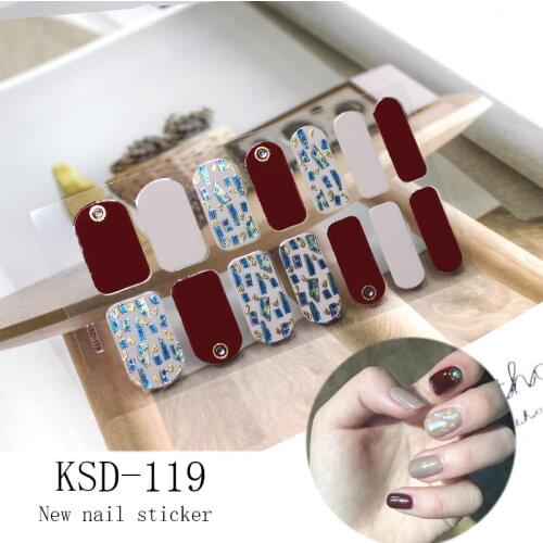 14Tips 3D Easy Nail Art Stickers Polish Wraps Sticker Nail Manicure for Kids Women Nail Tips Self-Adhesive Glitter Series DIY