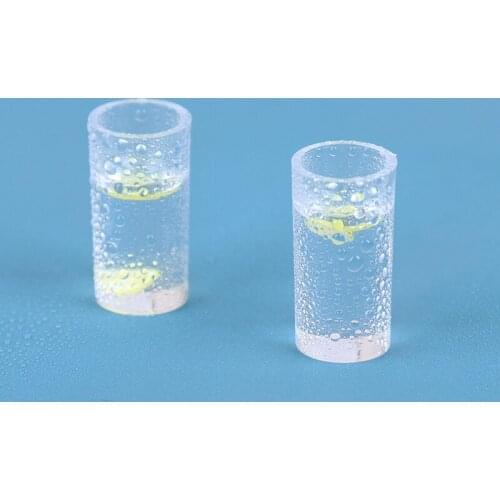2Pcs 1/12 Dollhouse Miniature Accessories Decoration Mini Lemon Water Cup Simulation Lemonade Cup Drink Pearl milk tea Model Toy
