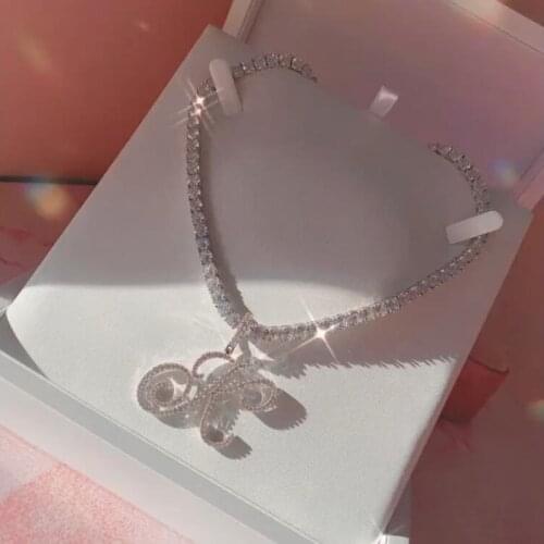 2021 New Fashion Gold Color Cursive Letter Charm Pendant Necklaces For Men Women HipHop Iced Out 5A CZ Rope Chain Tennis Jewelry