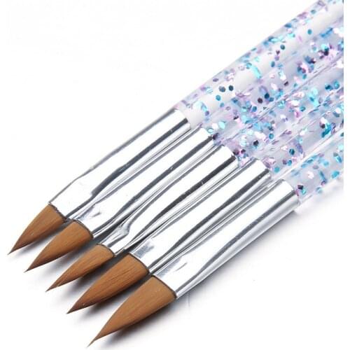 5PCS Crystal Acrylic Nail Art Brush UV Gel Carving Pen Brush Powder DIY Nail Drawing Glitter Crystal Handle Manicure Pens Set