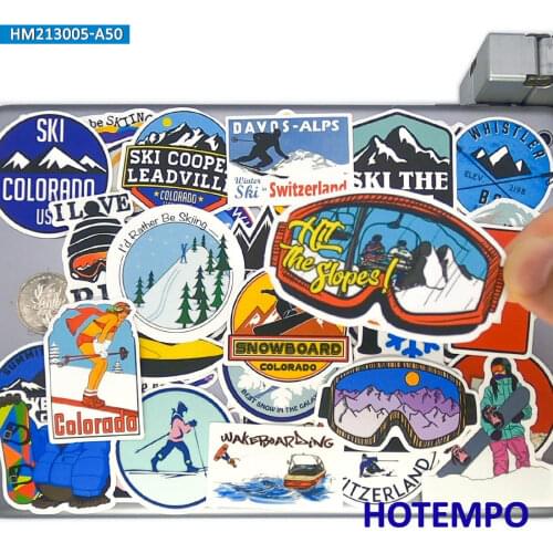 50pcs Skiing Outdoor Sports Ski Resort Logo Funny Stickers for Kids Toys Phone Laptop Guitar Luggage Skateboard Bike Car Sticker