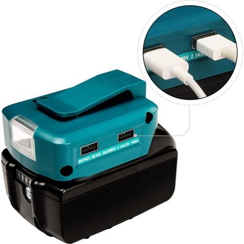 Adapter LED Working Light for Makita 14.4V/18V Li-on Battery BL1830 BL1430 Dual USB Converter with LED Lamp Flashlight Spotlight