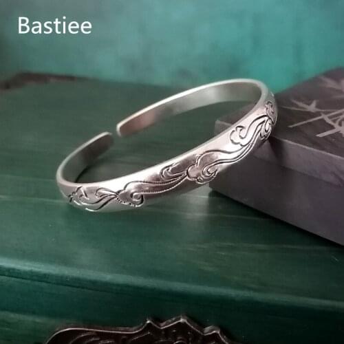 Bastiee 999 Sterling Silver Cuff Bracelets For Women Bangles Water Wave Chinese Vintage Hmong Handmade Bangle Hanfu Accessories