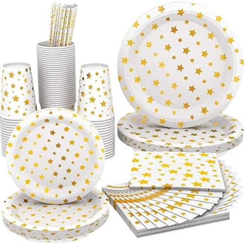 75pcs/lot Bronzing golden star paper cups disposable party tableware for party decor anniversaire golden star wedding party