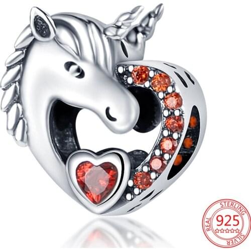 2021 New 925 Sterling Silver Orange Unicorn Charms Beads Fit Original Pandora Bracelet Bangle Fine Jewelry DIY Gift for Women