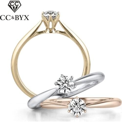 CC Simple Rings For Women Silver-Plated Cubic Zirconia Round Stone Classic Jewelry Bridal Wedding Engagement Anillos CC1456