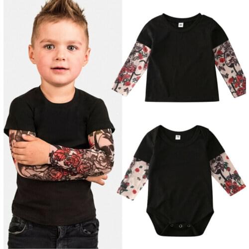 Baby kids Tattoo Sleeve Clothes Toddler Babies Newborn Infant Baby Boys Shirt Clothes Set Bodysuit/T-Shirts Brothers Matching