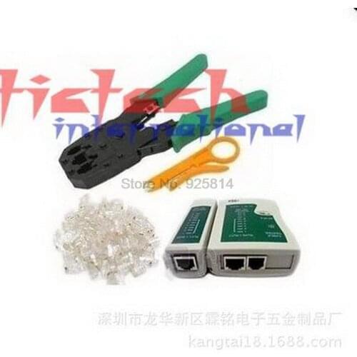 By dhl or ems 50pcs High Quality Cable Tester + Crimp Crimper + 100 RJ45 CAT5 CAT5e Connector Plug Network Tool