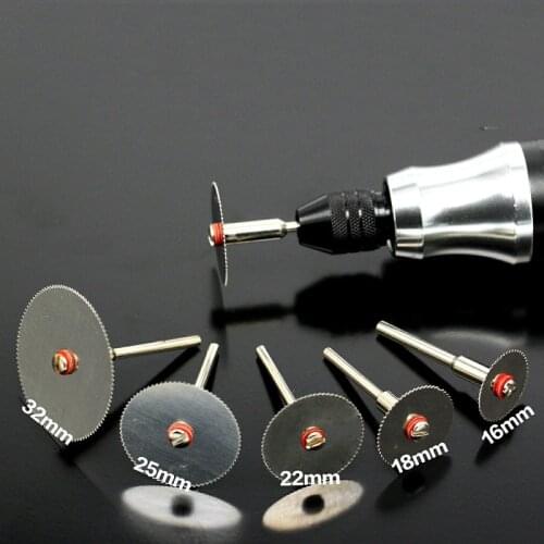 6Pcs/set Stainless Steel Slice Metal Cutting Disc with 1 Mandrel for Dremel Rotary Tools 16 18 22 25 32mm Cutting Disc