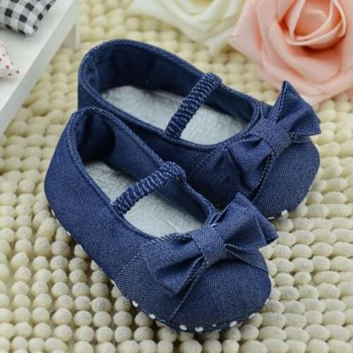 Newbown Baby Bowknot Denim Shoes Princess First Walkers Baby Girls Boys Shoes Toddler Shoes Kids Baby Soft Sole Anti-slip Shoes