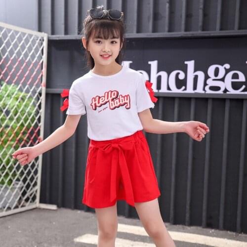 Girls Clothes Sets Summer GIrls Sports Suit Short Sleeve T-shirt+Shorts 2pcs Letter Print Children Clothing 4 6 8 10 12 13 Years