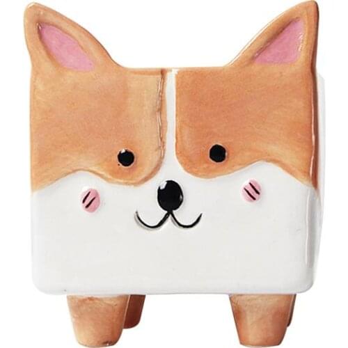 1pc Flower Pot Creative Macetas Planter Cartoon Animal Design Ceramic Succulent Plant Pot Succulent Container For Home (Corgi)