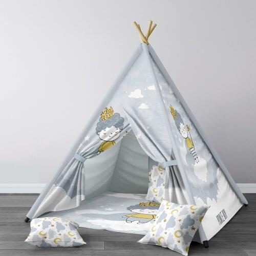 Play Tent for Kids Wigwam Portable Indoor Playground Tents Children Bedrooms Moon Cloud and Star Model 080