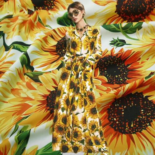 50x145cm Italian D brand Sunflower printed womens skirt handmade diy custom clothing polyester fabric cloth for dress