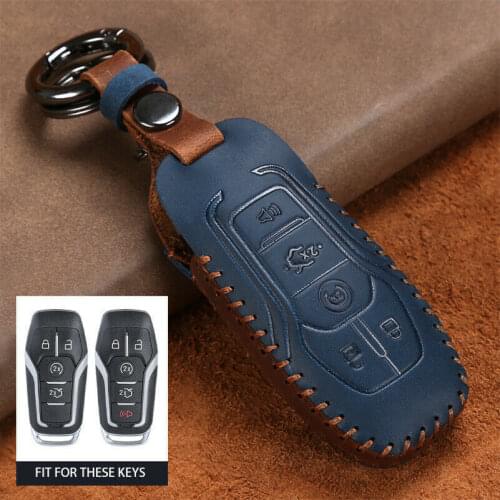 Classic Leather Car Key Case Cover For Ford Mustang Fusion F-450 F-550 Edge Expedition Explorer F-150 For Lincoln MKX MKC MKS