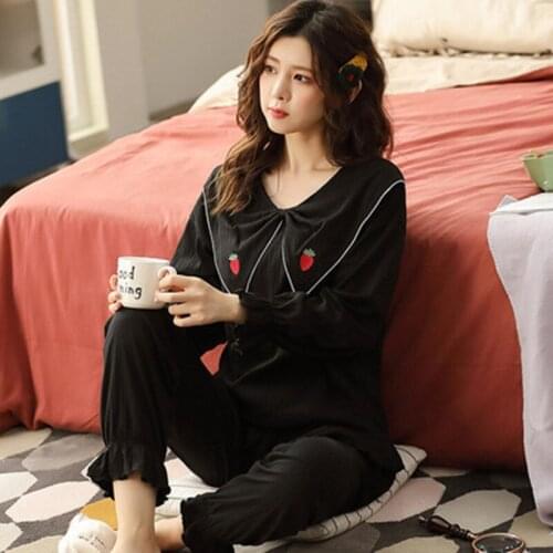 Sweet Princess Pajamas Set Women Pyjama Cartoon Print Female Sleepwear Warm Pure Cotton Homewear Long Shirt Pants 2 Piece/Set