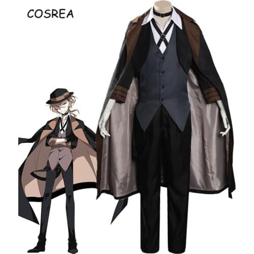 Anime Chuya Nakahara Cosplay Bungou Stray Dogs Costume Port Mafia Nakahara Chuya Uniform Shirt Pants Trench Hat Wig Men Women