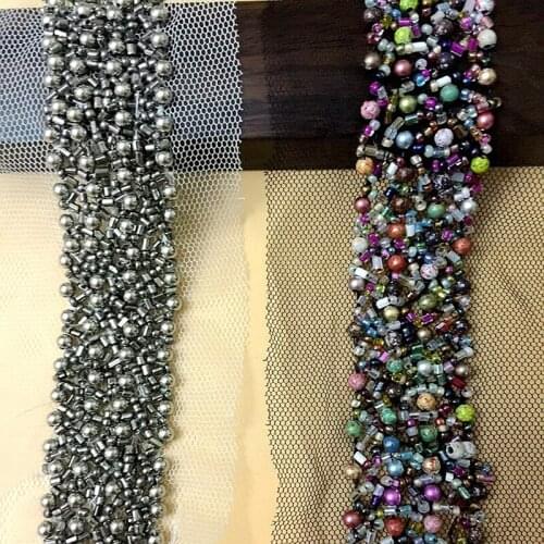 5Yards/lot 3cm Wide Beads Pearl Beaded Lace Trim Mesh Banding Lace Tape Sewing Crafts