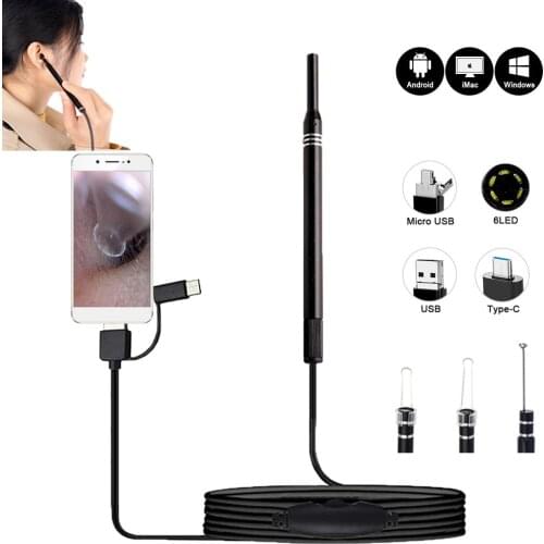3 in 1 Medical Ear Cleaner Scope Endoscope 5.5mm USB Earpick Camera Otoscope Video Otoscopio Digital for Android Type c Phone PC