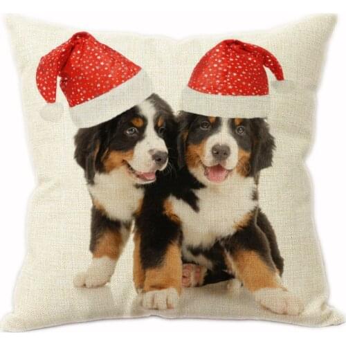 Lovely Cute Puppy Dog With Christmas Hat Sofa Throw Pillow Cover Pug Dachshund Teddy Christmas Decoration Square Cushion Covers