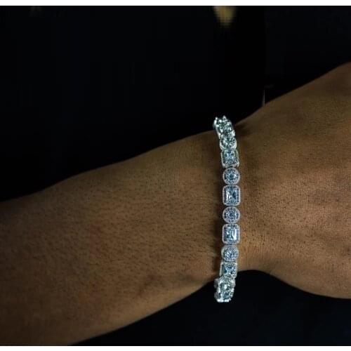 2021 Trendy hip hop tennis link chain mens iced out bling square round zircon cz cuban chain bracelet jewelry bracelet for women