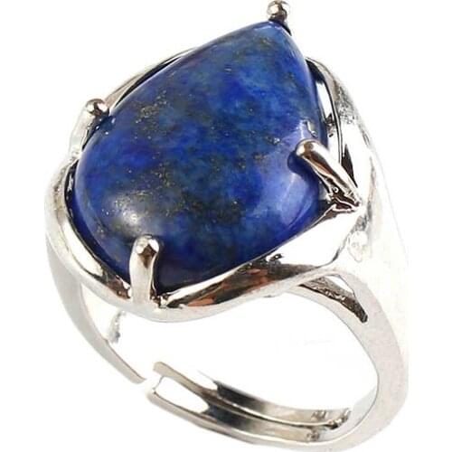 Trendy-beads Silver Plated Water Drop Stone Resizable Lapis Lazuli Ring For Party Gift Jewelry