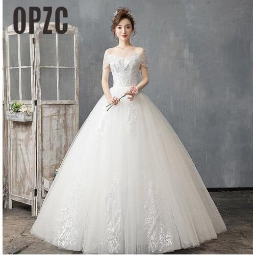 Fashion Simple 2020 Wedding Dresses sexy V-Neck Bride Dress Plus Size Sequined Lace Appliques off shoulder Vestido De Noiva