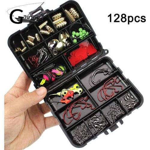 Gaining 128pcs Fishing Accessories Set Carp Catfish Freshwater Saltwater Fishing Tackle Box- Hooks, Swivels, Double Loops