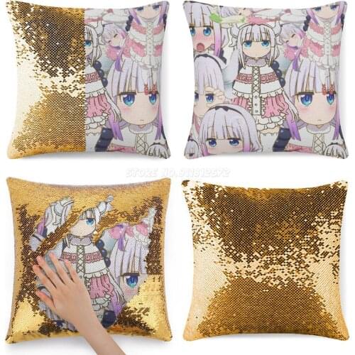 Kanna Sequin Pillowcase Magical Cushions Cover 40X40cm Mermaid Kanna Tohru Miss Kobayashis Dragon Maid Miss Kobayashi Dragon Mai