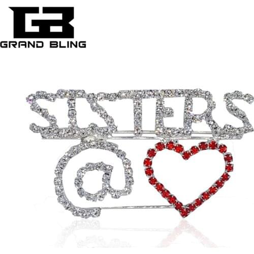 Fancy Design Handmade Rhinestone Brooch Pin"SISTERS@LOVE" Brooch Pins