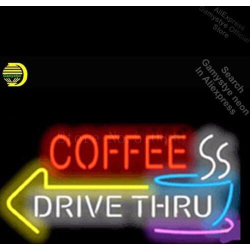 Custom Neon Sign For Coffee Drive Thru with Left Arrow Glass Enseign Lumineuse Bar Tube Neon Shop Cool Neon Signs Lighted Signs
