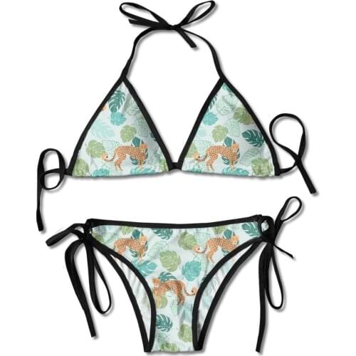 2021 New Tropical Cheetah Printed High Waist Two Pieces Bikini Set Swimsuit Female Women Beachwear Swimwear Bather Bathing Suit