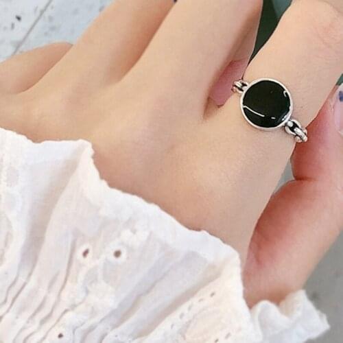 New Arrivals Boho Vintage Black Round Rings For Women Large Adjustable Size Finger Ring Fashion Jewelry 2021