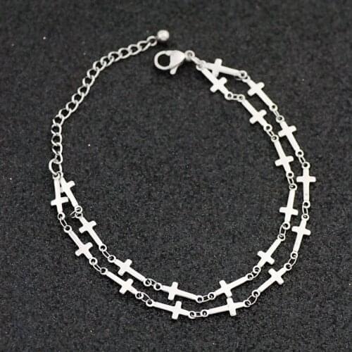 New Fashion Bracelet new stainless steel bracelet double cross chain stainless steel bracelet womens jewelry