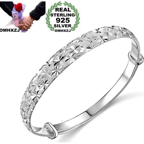 OMHXZJ Wholesale Personality Fashion OL Woman Gift Silver Full Star Resizable 925 Sterling Silver Cuff Bangle Bracelet BR144