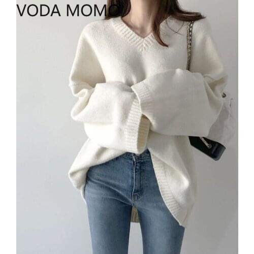 Autumn V Neck Sweater Knitted Fashion Women Sweaters 2020 Winter Casual Loose Long Sleeve Tops For Women Pullover Jumper