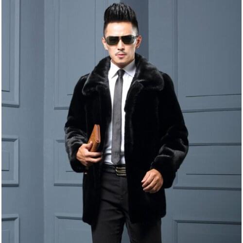 Autumn leather jacket mens winter thicken warm faux mink fur leather coat men slim jackets jaqueta de couro fashion black