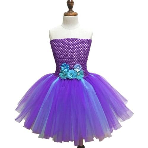 Purple Flower Tutu Dress Girls Halloween Fluffy Costume Kids Photo Props Clothes Student Performance Tulle Dress Children Dress