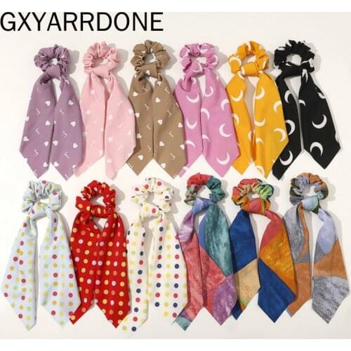 2020 New Moon Long Ribbons Scrunchie For Women Bow Tie Ponytail Holder Girls Tie Dye Elastic Hair Rope Bands Accesorios Headwear