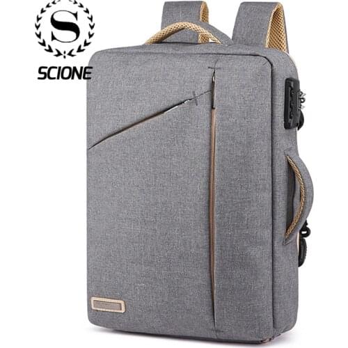 Scione Men Solid Business Laptop Backpack Hide Shoulder Strap Bags For Men Women Student Password Lock Leisure School Back Pack