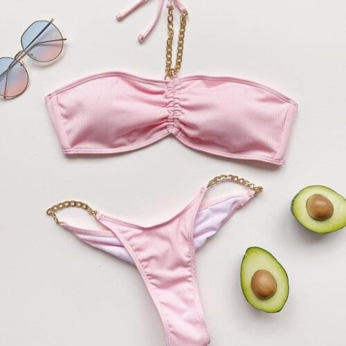 Y2K Sexy Split Bikini Solid Color Swimsuit For Women Swimwear Sexy Push Up Unpadded Brazilian Bikini Set Swimwear Bathing