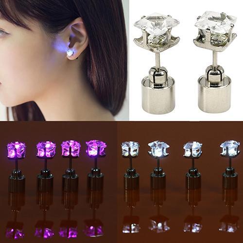 LED Light Ear Studs Square Earrings for Dance Christmas Halloween Party