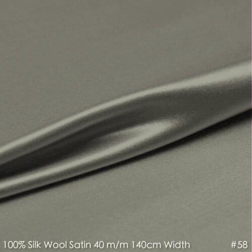 SILK WOOL SATIN 140cm width 40mm/28%Silk+72%Wool Satin Fabric for Sewing Suits Coat Clothes Material 58 Dark Gray