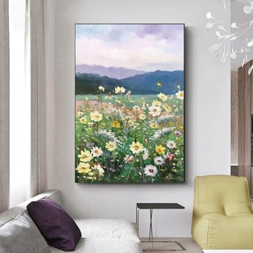 Modern Home Decorative Paintings Hand Painted Abstract Flowers Painting On Canvas Wall Art Picture For Living Room Decor Cheap