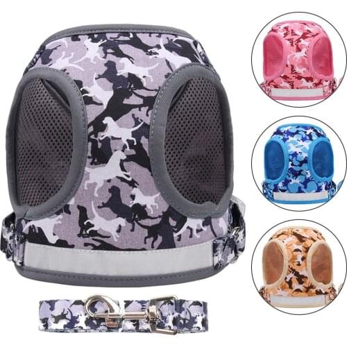 Polyester Reflective Dog Cat Harness Vest Printed French Bulldog Harness Puppy Small Medium Cats Harness For Chihuahua Walking