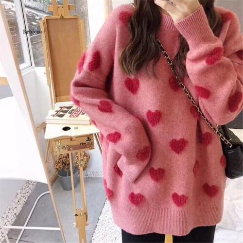 Sweater womens loose jacket fall winter love pullover long sleeve lazy style net red fashion retro knit top New hot sale